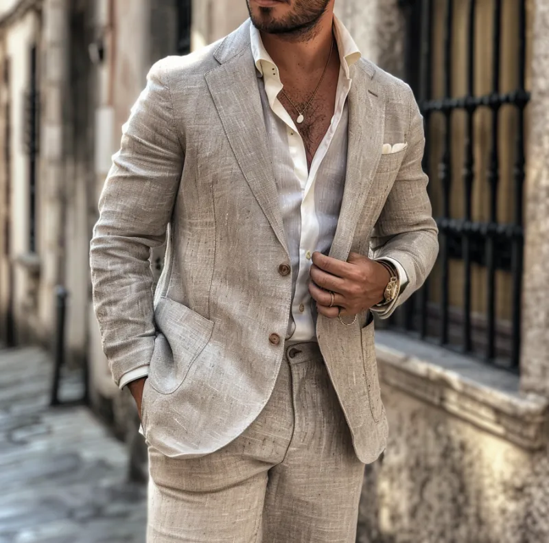 Men's Casual Linen Blended Notched Lapel Single Breasted Slim Fit Blazer MTA3142C8M sold by Manly product image thumbnail 2