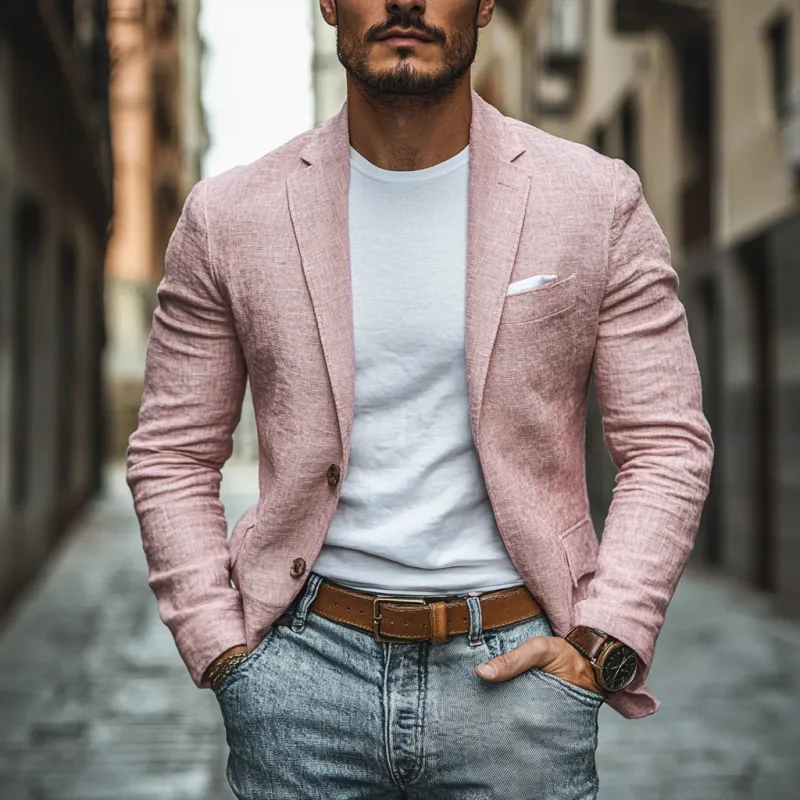 Men's Casual Linen Blended Notched Lapel Single Breasted Slim Fit Blazer MTA3141C9M sold by Manly product image thumbnail 2