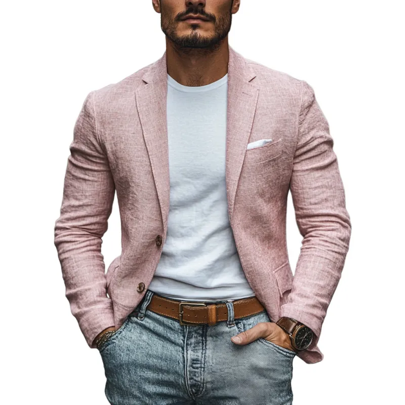 Men's Casual Linen Blended Notched Lapel Single Breasted Slim Fit Blazer MTA3141C9M sold by Manly