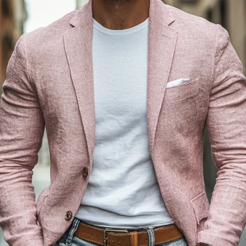 Men's Casual Linen Blended Notched Lapel Single Breasted Slim Fit Blazer MTA3141C9M sold by Manly product image thumbnail 3