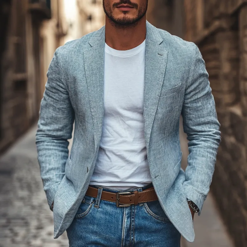 Men's Casual Linen Blended Notched Lapel Single Breasted Slim Fit Blazer MTA3107C7M sold by Manly product image thumbnail 2