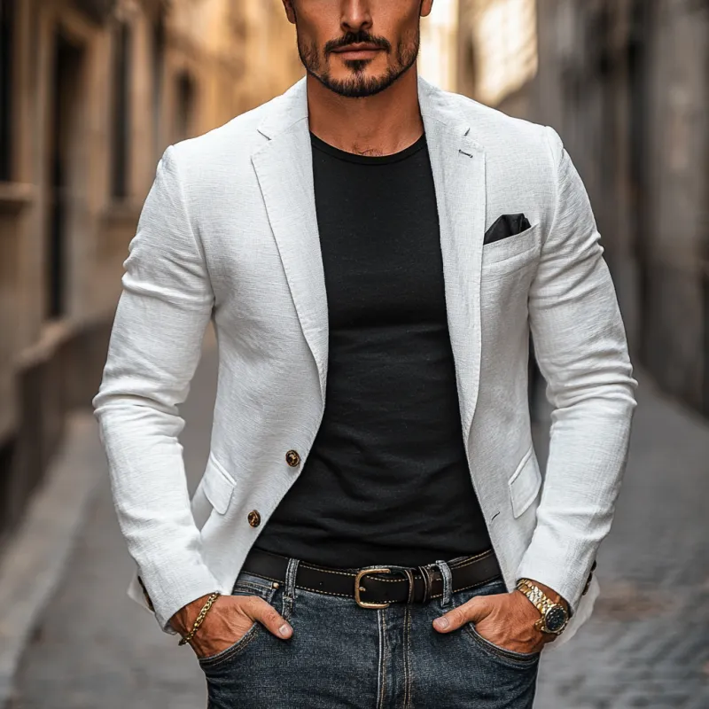 Men's Casual Linen Blended Notched Lapel Single Breasted Slim Fit Blazer  MTA3184C7M sold by Manly product image thumbnail 2