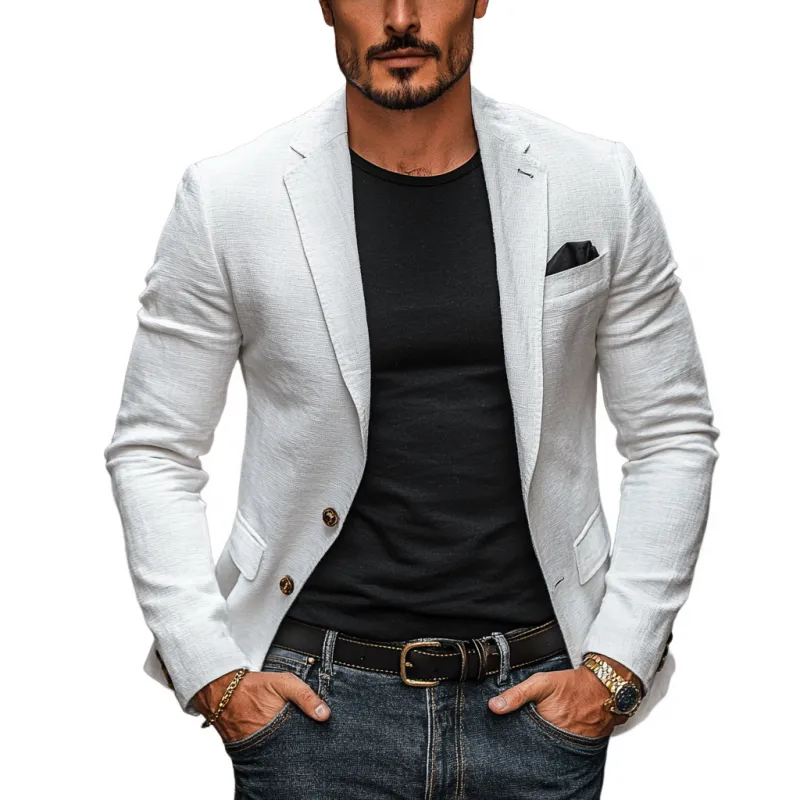 Men's Casual Linen Blended Notched Lapel Single Breasted Slim Fit Blazer  MTA3184C7M sold by Manly