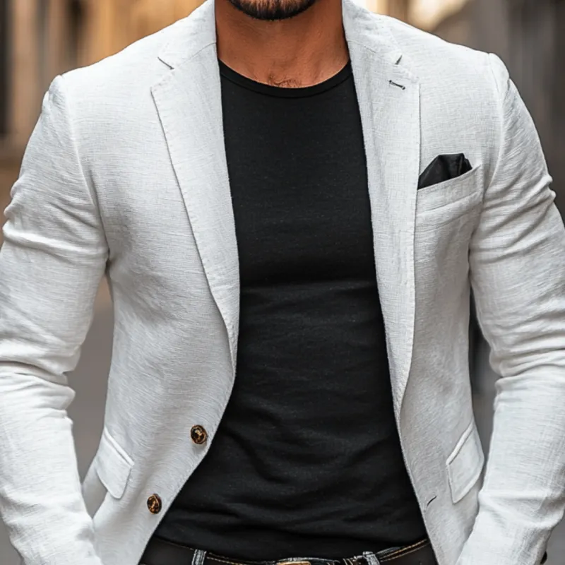 Men's Casual Linen Blended Notched Lapel Single Breasted Slim Fit Blazer  MTA3184C7M sold by Manly product image thumbnail 3