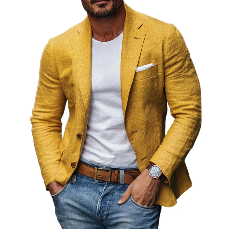 Men's Casual Linen Blended Notched Lapel Single Breasted Slim Fit Blazer MTA3164C8M sold by Manly