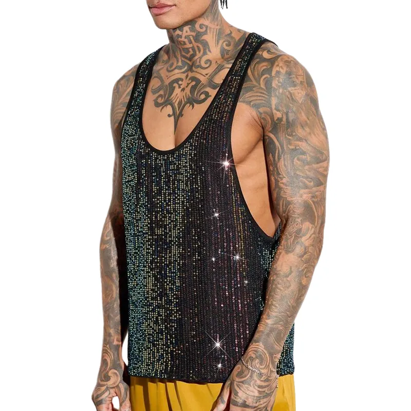 Men's Sequin Crew Neck Tank Top MTA2860C0X sold by Manly
