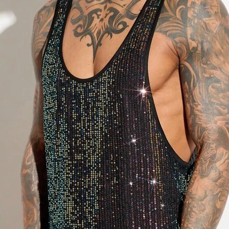 Men's Sequin Crew Neck Tank Top MTA2860C0X sold by Manly product image thumbnail 3