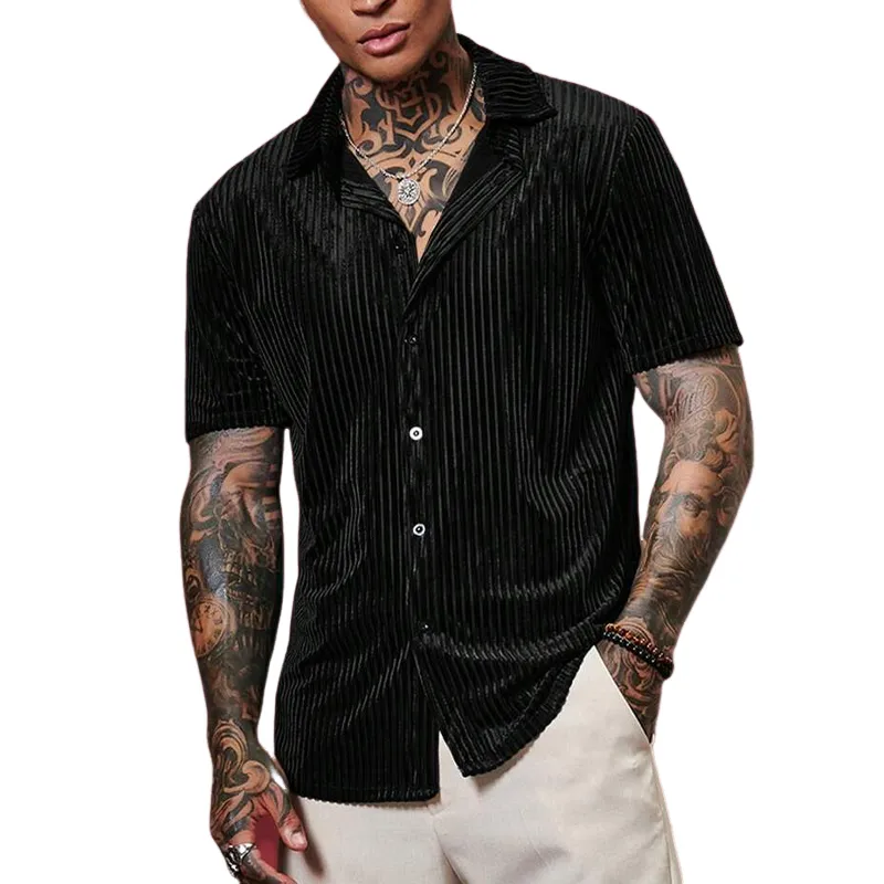 Men's Solid Color Striped Short Sleeve Shirt MTA3168C9X sold by Manly product image thumbnail 5