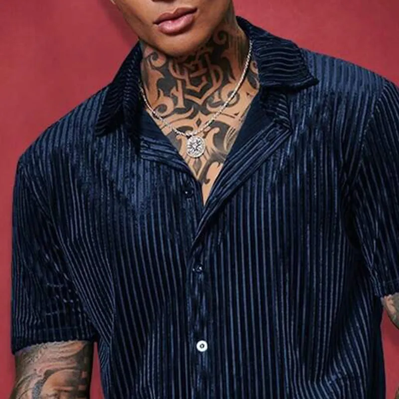 Men's Solid Color Striped Short Sleeve Shirt MTA3168C9X sold by Manly product image thumbnail 4