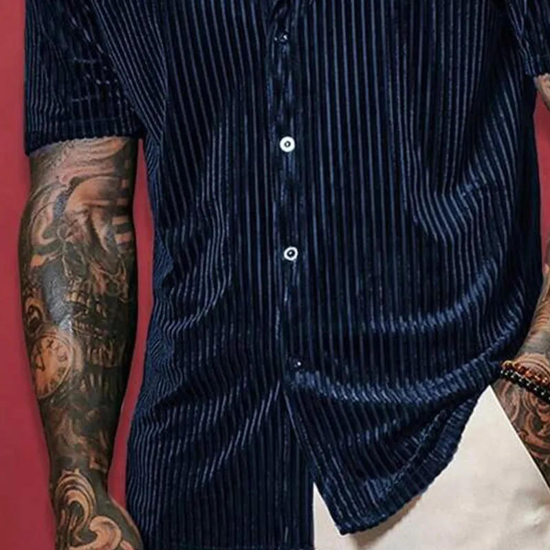 Men's Solid Color Striped Short Sleeve Shirt MTA3168C9X sold by Manly product image thumbnail 3