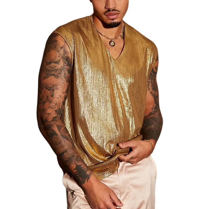 Men's Glitter Casual Solid Color Tank Top MTA3145C9X sold by Manly