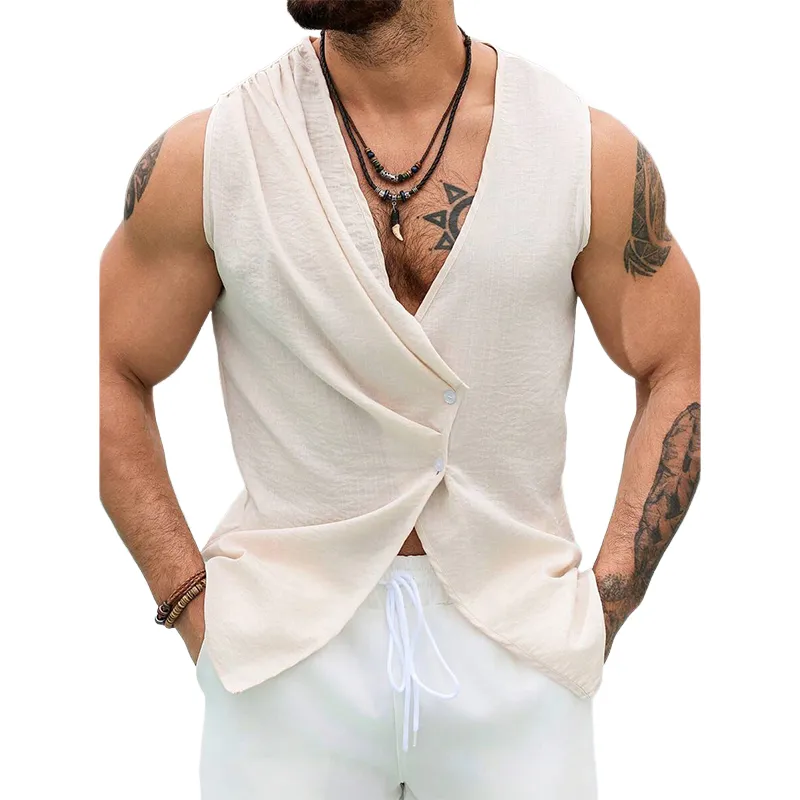 Men's Fashionable V-Neck Solid Color Tank Top MTA3153C4X sold by Manly