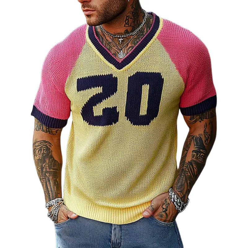 Men's Contrast Letter Jacquard Short Sleeve Knitted T-Shirt MTA3158C5X sold by Manly