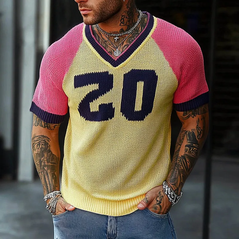 Men's Contrast Letter Jacquard Short Sleeve Knitted T-Shirt MTA3158C5X sold by Manly product image thumbnail 2