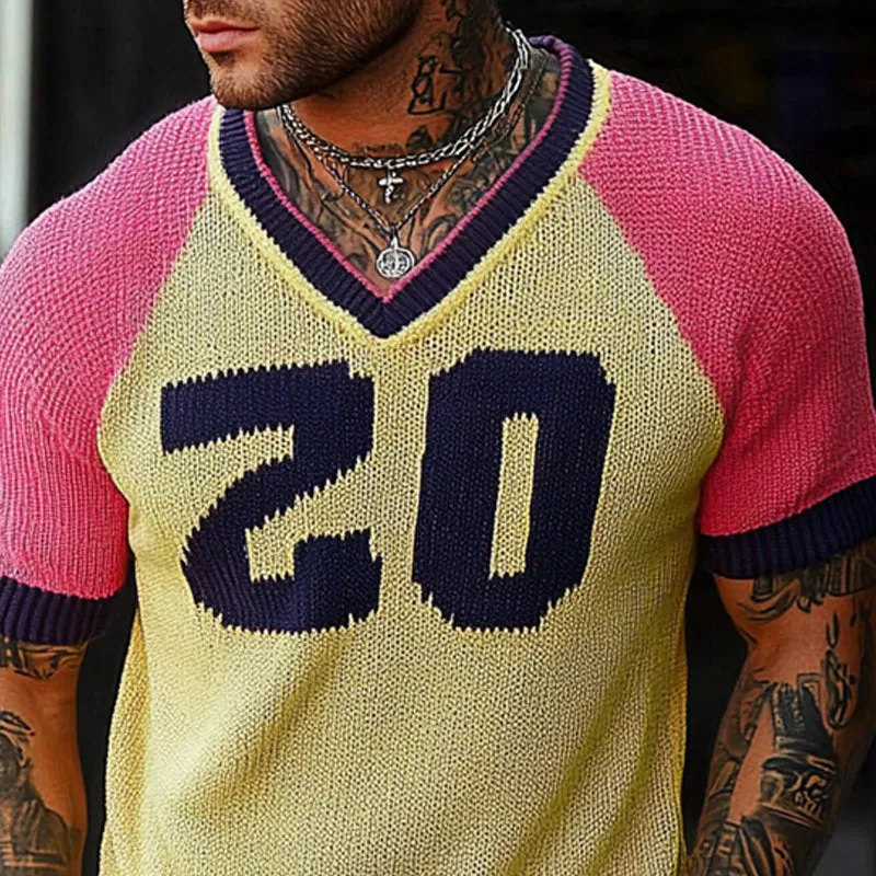 Men's Contrast Letter Jacquard Short Sleeve Knitted T-Shirt MTA3158C5X sold by Manly product image thumbnail 3