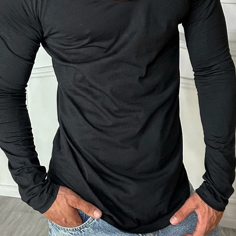 Men's Casual Cotton Blended Solid Color Round Neck Long Sleeve T-Shirt MTA3182C4X sold by Manly product image thumbnail 3