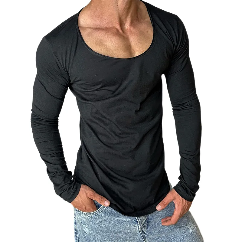 Men's Casual Cotton Blended Solid Color Round Neck Long Sleeve T-Shirt MTA3182C4X sold by Manly