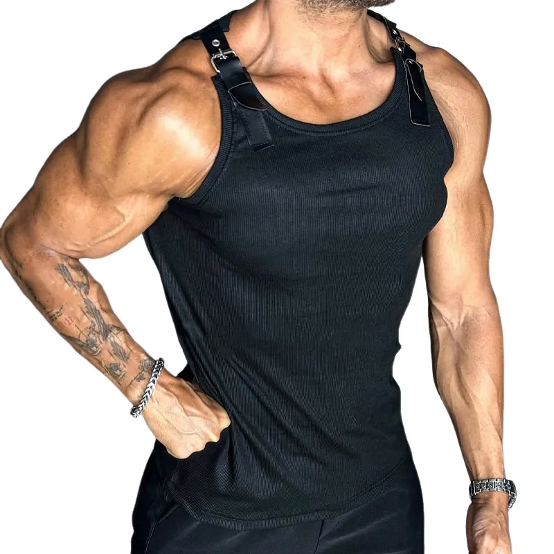 Men's Patchwork Leather Casual Tank Top MTA3157C6X sold by Manly product image thumbnail 4