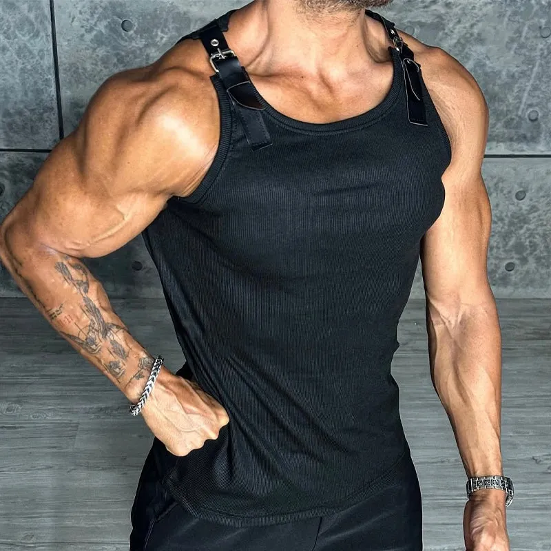 Men's Patchwork Leather Casual Tank Top MTA3157C6X sold by Manly product image thumbnail 3