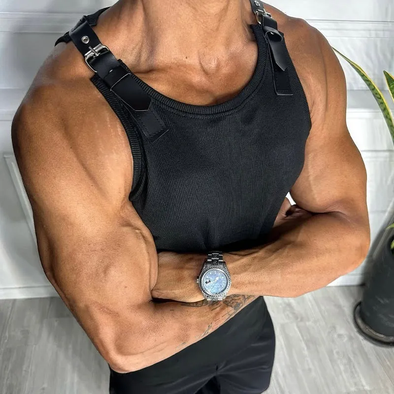 Men's Patchwork Leather Casual Tank Top MTA3157C6X sold by Manly product image thumbnail 5