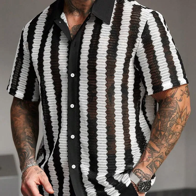 Men's Striped Short Sleeve Knitted Shirt MTA3176C2X sold by Manly product image thumbnail 2