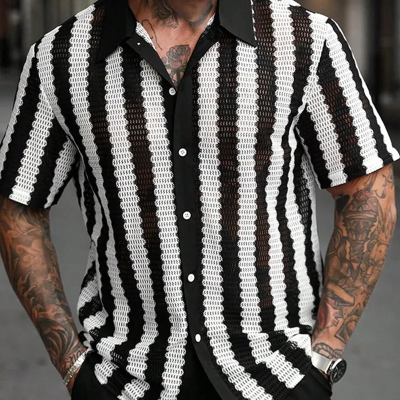 Men's Striped Short Sleeve Knitted Shirt MTA3176C2X sold by Manly product image thumbnail 3
