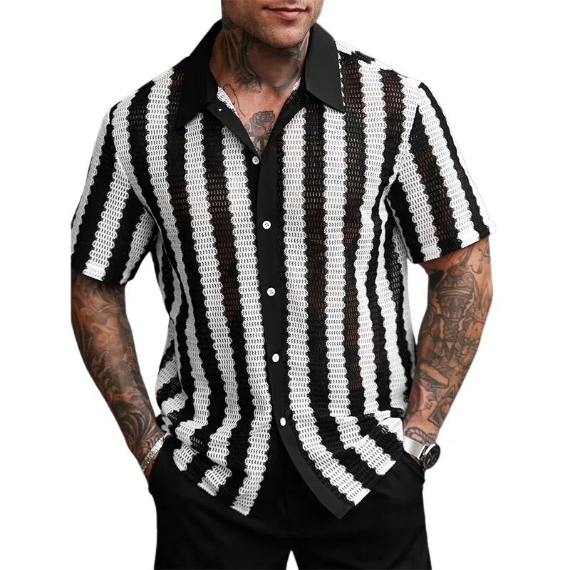 Men's Striped Short Sleeve Knitted Shirt MTA3176C2X sold by Manly