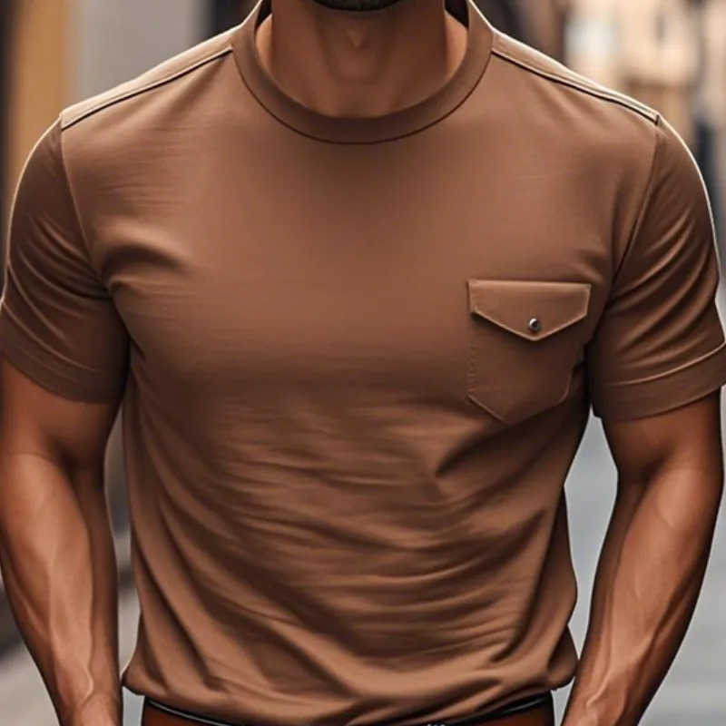 Men's Casual Cotton Round Neck Chest Pocket Slim Fit Short Sleeve T-Shirt MTA3172C1M sold by Manly product image thumbnail 3