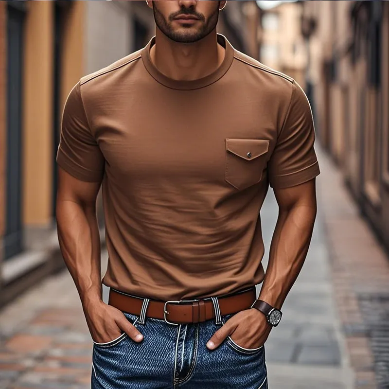 Men's Casual Cotton Round Neck Chest Pocket Slim Fit Short Sleeve T-Shirt MTA3172C1M sold by Manly product image thumbnail 2