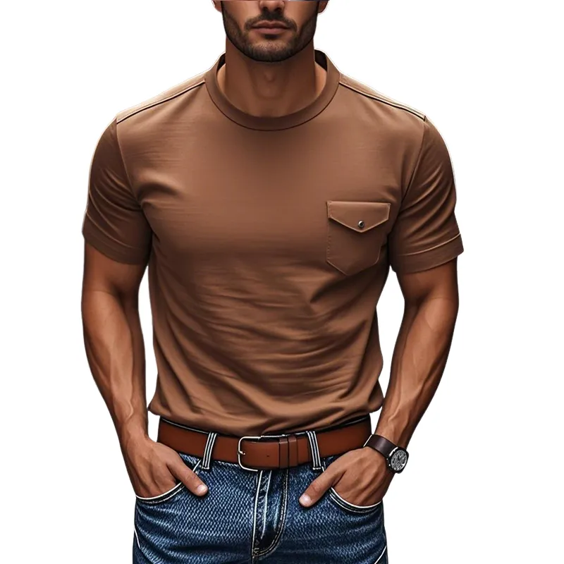 Men's Casual Cotton Round Neck Chest Pocket Slim Fit Short Sleeve T-Shirt MTA3172C1M sold by Manly