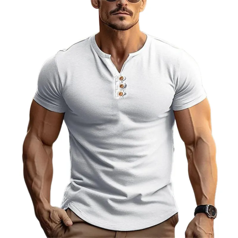 Men's Casual Cotton Henley Neck Chest Pocket Slim Fit Short Sleeve T-Shirt MTA3153C1M sold by Manly
