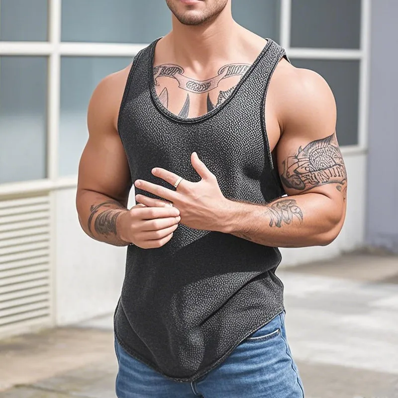 Men's Casual Solid Color U-Neck Slim Fit Knitted Tank Top MTA3133C6M sold by Manly product image thumbnail 2