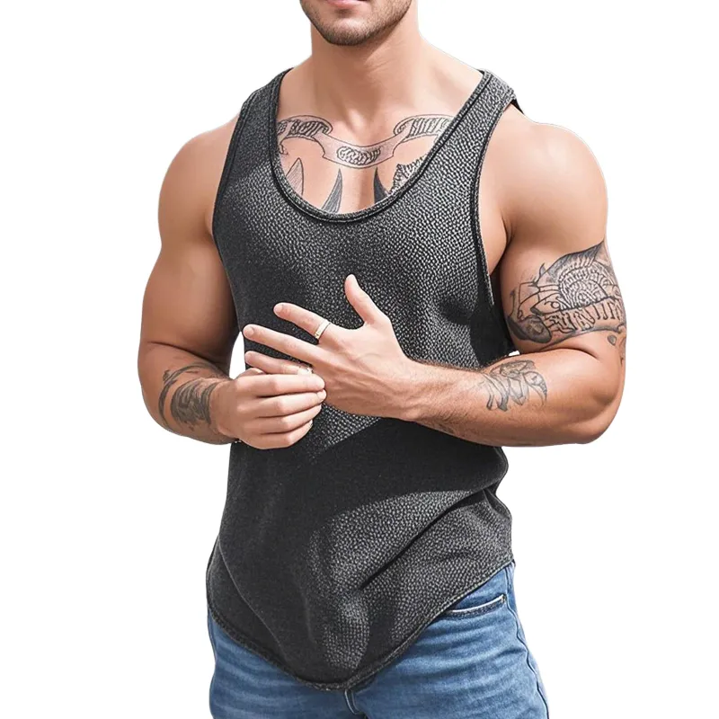 Men's Casual Solid Color U-Neck Slim Fit Knitted Tank Top MTA3133C6M sold by Manly