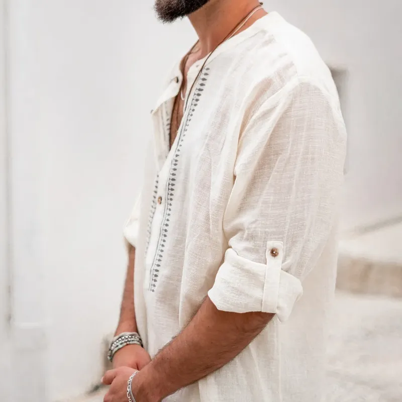 Men's Printed Cotton And Linen Henley Collar Long Sleeve Shirt MTA3131C2Z sold by Manly product image thumbnail 3