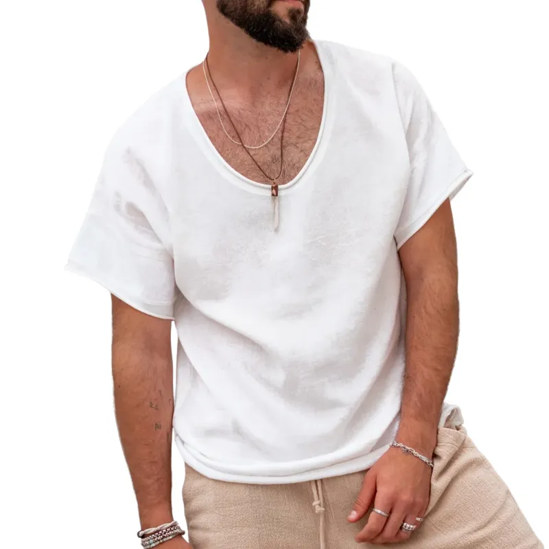 Men's Solid Color Rolled UP Round Neck Short Sleeve T-shirt MTA3186C3Z sold by Manly