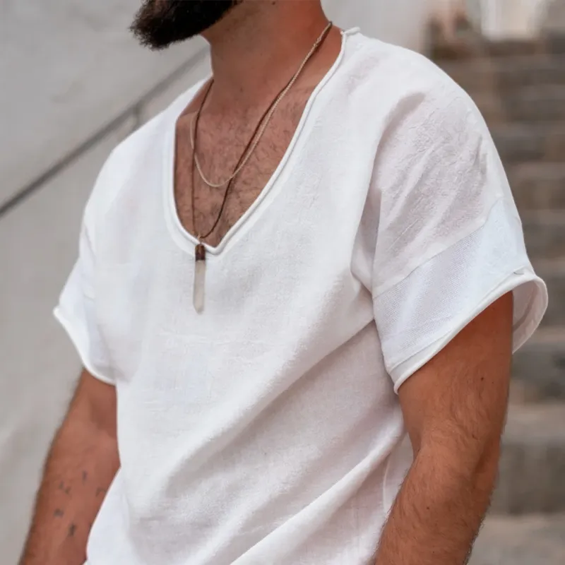 Men's Solid Color Rolled UP Round Neck Short Sleeve T-shirt MTA3186C3Z sold by Manly product image thumbnail 4