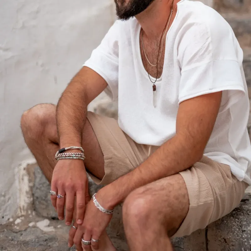 Men's Solid Color Rolled UP Round Neck Short Sleeve T-shirt MTA3186C3Z sold by Manly product image thumbnail 3