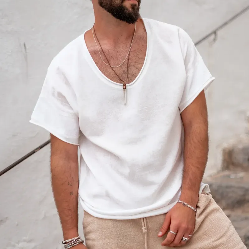 Men's Solid Color Rolled UP Round Neck Short Sleeve T-shirt MTA3186C3Z sold by Manly product image thumbnail 2