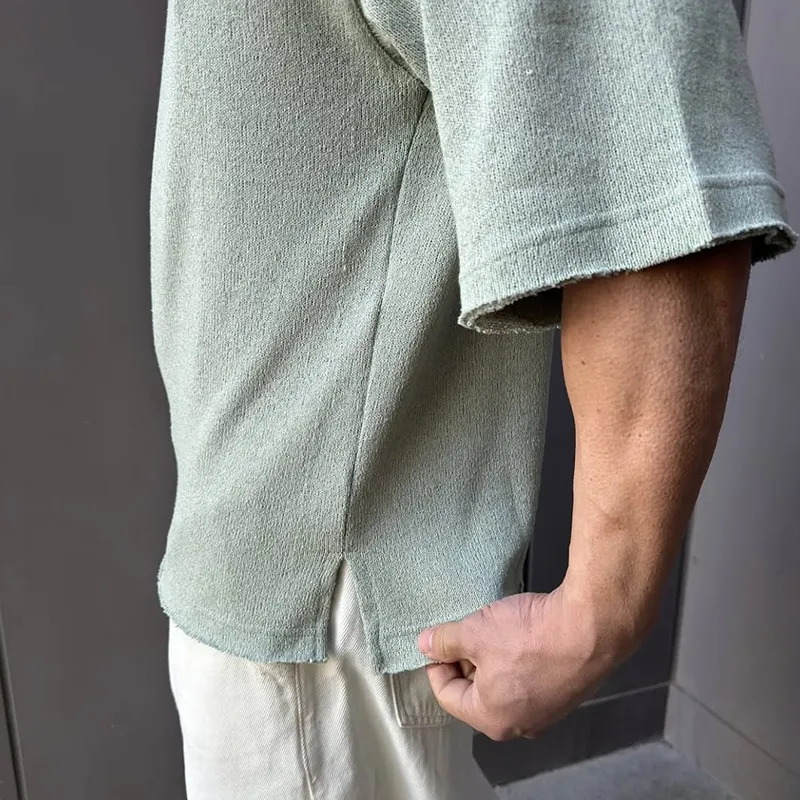 Men's Solid Color Rough Edge Round Neck Short Sleeve T-shirt MTA3191C8Z sold by Manly product image thumbnail 4