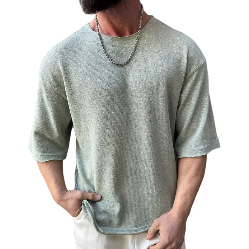 Men's Solid Color Rough Edge Round Neck Short Sleeve T-shirt MTA3191C8Z sold by Manly