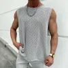 Men's Solid Color Hollow Out Knit Round Neck Sleeveless Tank Top MTA3107C9Z sold by Manly
