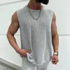 Men's Solid Color Hollow Out Knit Round Neck Sleeveless Tank Top MTA3107C9Z sold by Manly