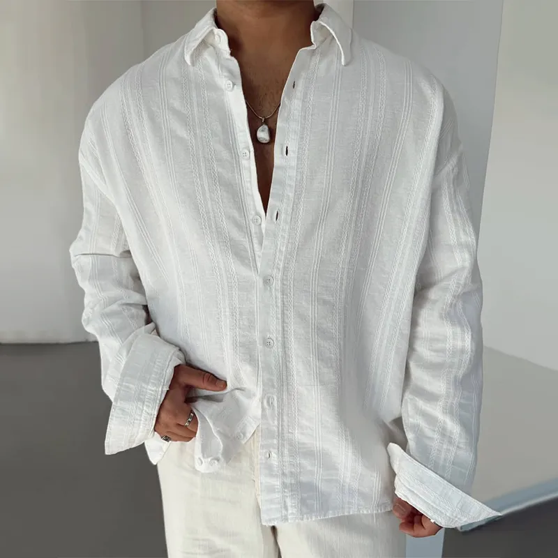 Men's Solid Cotton And Linen Lapel Long Sleeve Shirt MTA3198C3Z sold by Manly product image thumbnail 2