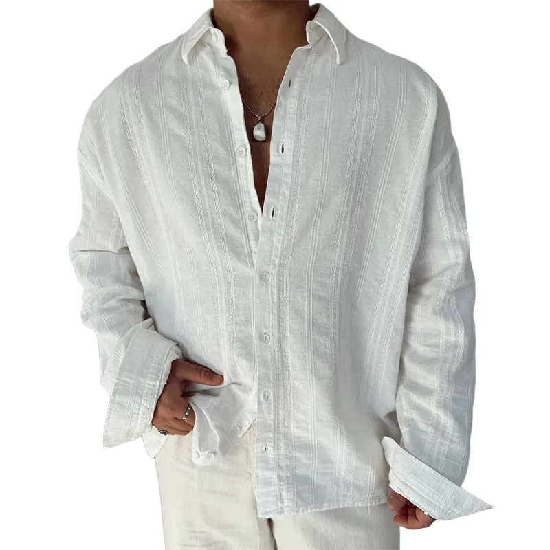 Men's Solid Cotton And Linen Lapel Long Sleeve Shirt MTA3198C3Z sold by Manly