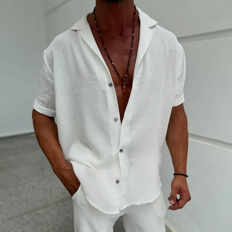 Men's Solid Loose Lapel Single Breasted Short Sleeve Shirt MTA3198C4Z sold by Manly product image thumbnail 3