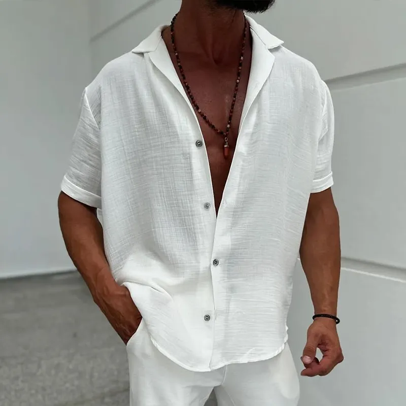 Men's Solid Loose Lapel Single Breasted Short Sleeve Shirt MTA3198C4Z sold by Manly product image thumbnail 2