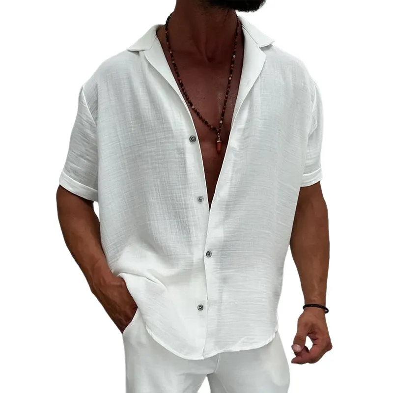 Men's Solid Loose Lapel Single Breasted Short Sleeve Shirt MTA3198C4Z sold by Manly