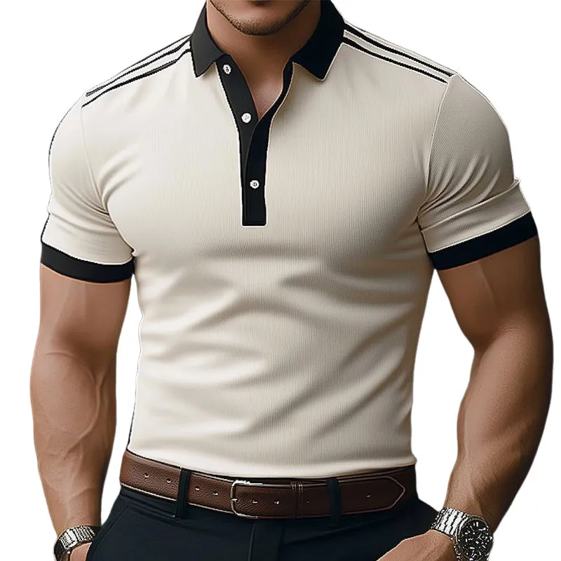 Men's Summer Comfortable Light Khaki Polo Neck Short Sleeve T-Shirt  MTA3155C7U sold by Manly