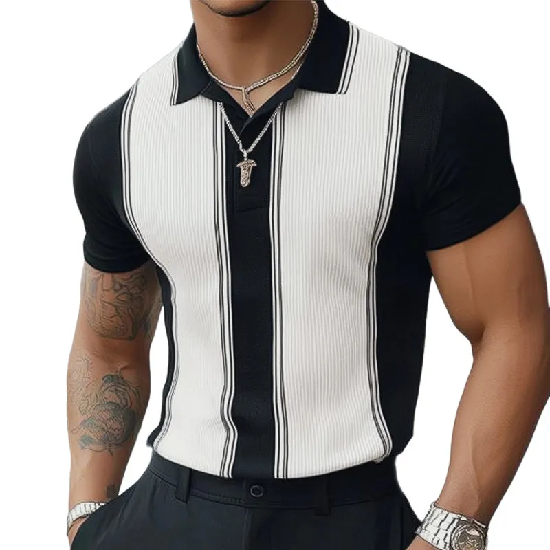 Men's Summer Classic Black and White Knitted Short Sleeve T-Shirt MTA3120C5U sold by Manly