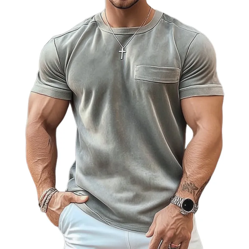 Men's Solid Color Basic Velvet Casual Short Sleeve T-Shirt MTA3194C3U sold by Manly